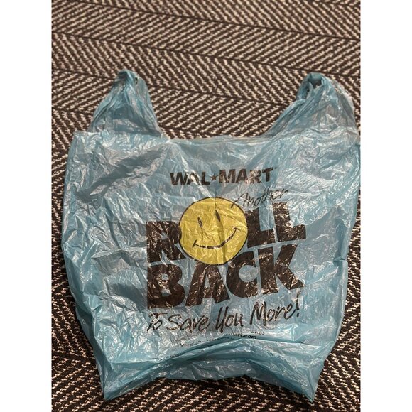 VTG 2000 Roll Back Wal-Mart Smiley Face Blue Plastic Shopping Bag Walmart READ - Picture 5 of 7